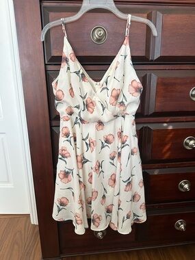 Essue Cream Sundress with Blush Floral Accent Cotton Linig sz Med